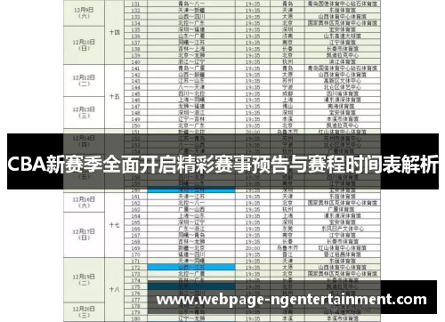 CBA新赛季全面开启精彩赛事预告与赛程时间表解析
